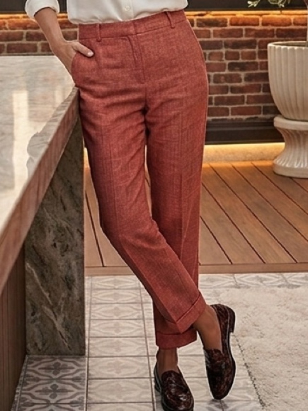Ann Taylor Rust Red Cropped Straight-Leg Pants